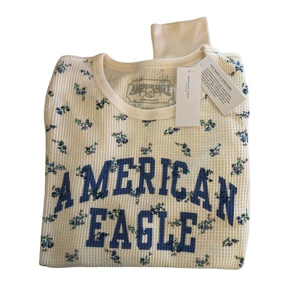 American Eagle Outfitters Tops - New American Eagle Size XS Logo Pretty Floral Waffle Knit Long Sleeve Thermal XS